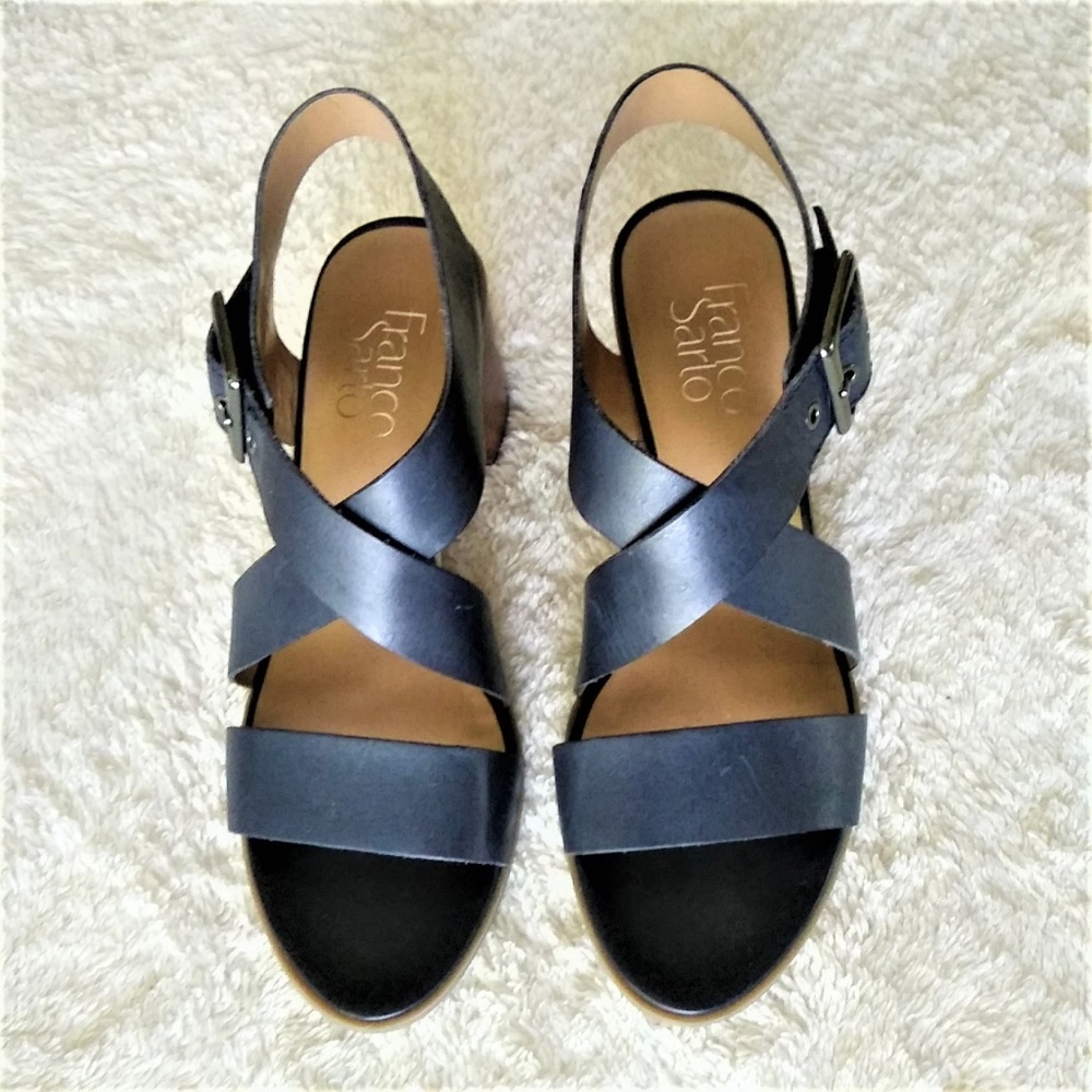 Franco Sarto Navy Blue Leather Sandals Size 6.5
